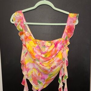 Colorful Sleeveless Ruffle Top